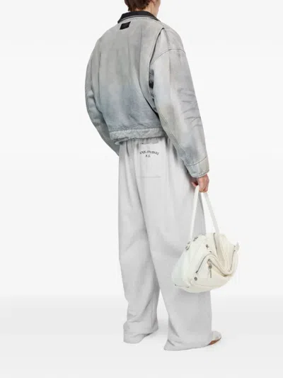 Acne Studios Zip Leather-collar Denim Jacket In Gray