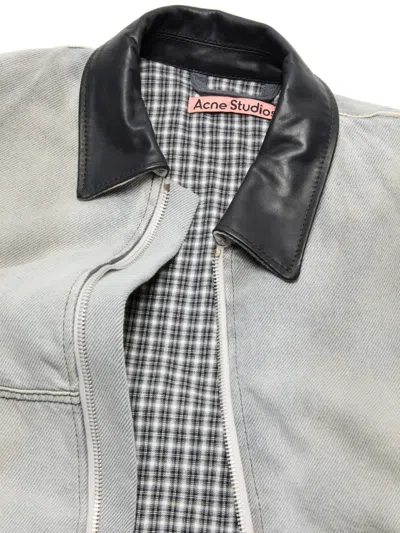 Acne Studios Zip Leather-collar Denim Jacket In Gray