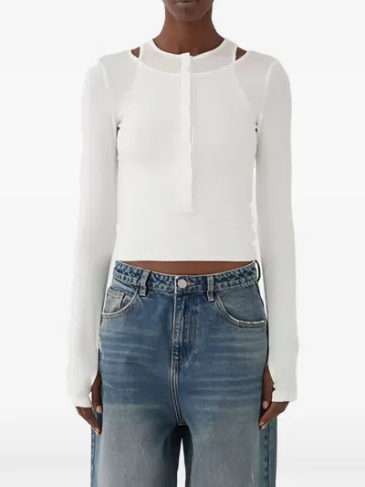 Eleh Button Ribbed Top In White