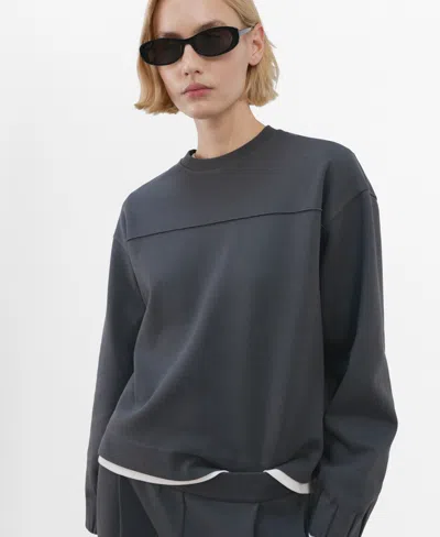 Mango Ruched Sleeve Sweatshirt In Gray