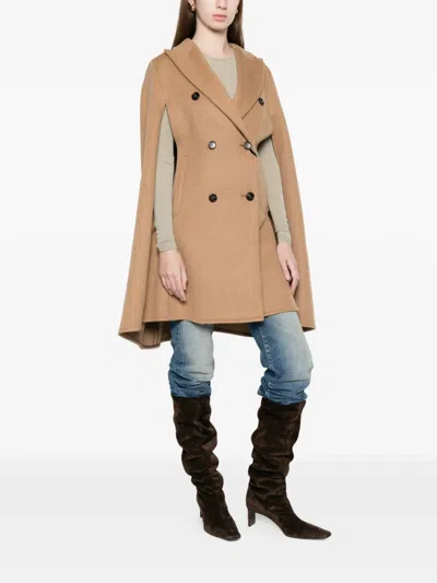 Max Mara Pordoi Double-breasted Cape In Brown