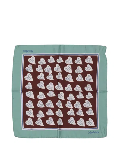 Max Mara Heart Pattern Square Scarf Contrast Border In Brown
