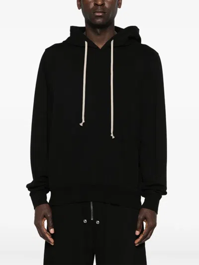 Rick Owens Hooded Sweatshirt Print Oversized Ribbed Cuffs In Black