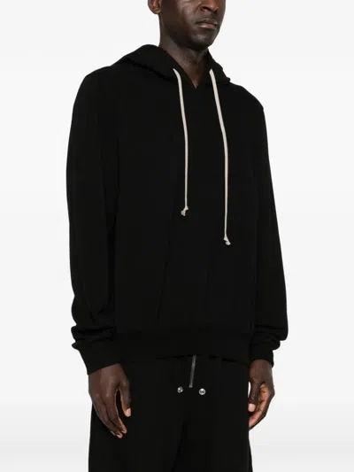 Rick Owens Hooded Sweatshirt Print Oversized Ribbed Cuffs In Black