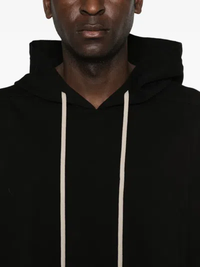Rick Owens Hooded Sweatshirt Print Oversized Ribbed Cuffs In Black