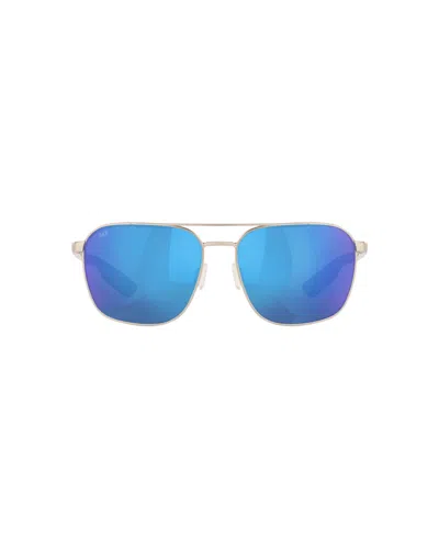 Costa Del Mar Wader 58mm Polarized Mirrored Rectangular Sunglasses In Blue