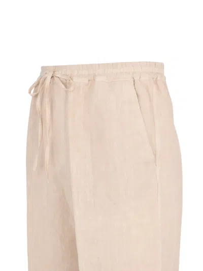 120% Lino Drawstring Bermuda Shorts In Neutral