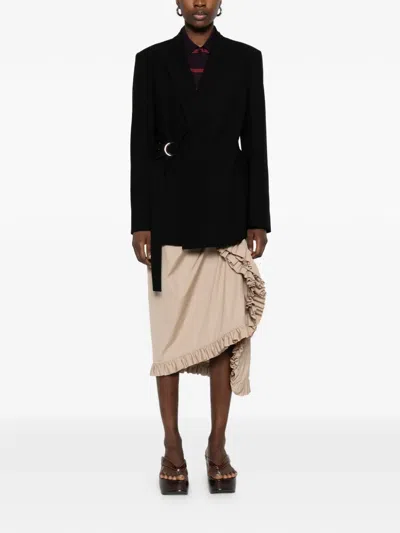 Loewe Womens Black Peak-lapel Draped Wool And Leather Blend Jacket In Black