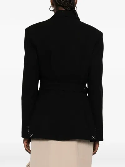 Loewe Womens Black Peak-lapel Draped Wool And Leather Blend Jacket In Black