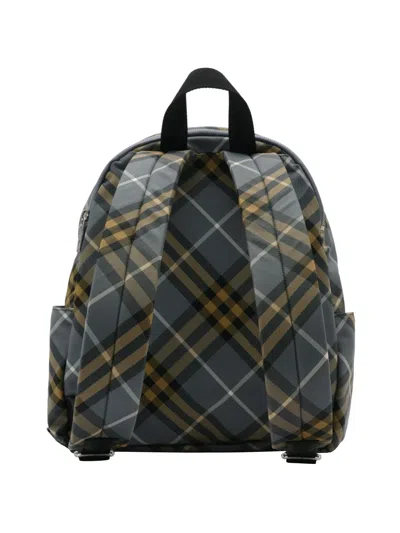 Burberry Check Blue Polyester Backpack In Gray