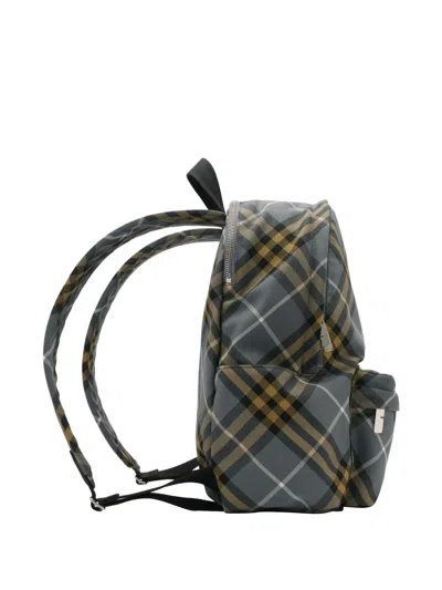 Burberry Check Blue Polyester Backpack In Gray