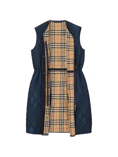 Burberry Micro Check-stitch Nylon Blend Gilet In Blue