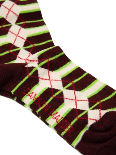 Damson Madder Striped Argyle-knit Socks In Black