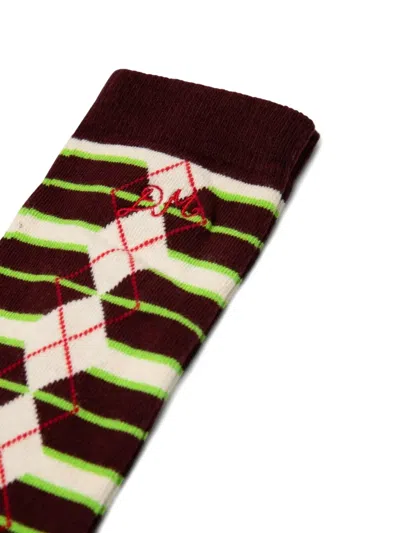 Damson Madder Striped Argyle-knit Socks In Black