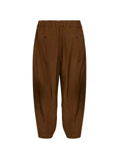 Uma Wang Crinkled Viscose Satin Drawstring Pants In Brown