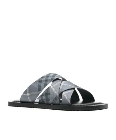 Burberry Check-pattern Slides In Gray