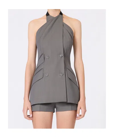 Max Mara Cali Wool-twill Halterneck Blouse In Gray