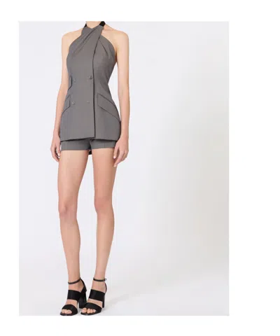 Max Mara Cali Wool-twill Halterneck Blouse In Gray