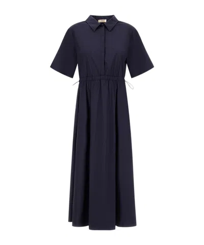 Herno Collared Drawstring Midi Dress In Blue