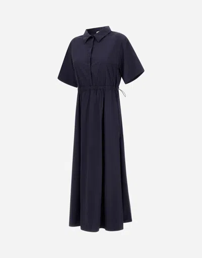 Herno Collared Drawstring Midi Dress In Blue