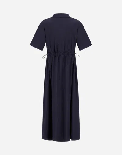 Herno Collared Drawstring Midi Dress In Blue