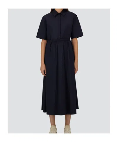 Herno Collared Drawstring Midi Dress In Blue