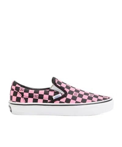 Valentino Garavani  Garavani And Vans Fabric Slip-on Trainer With Vlogo Checkerboard Print In Pink