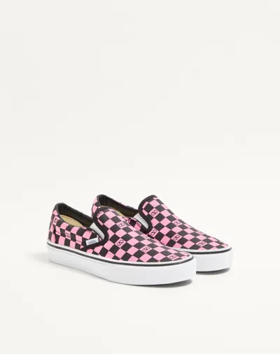 Valentino Garavani  Garavani And Vans Fabric Slip-on Trainer With Vlogo Checkerboard Print In Pink