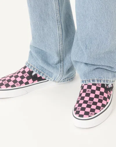 Valentino Garavani  Garavani And Vans Fabric Slip-on Trainer With Vlogo Checkerboard Print In Pink