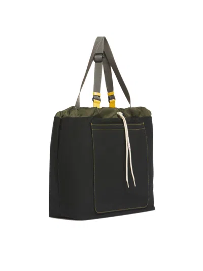 Marni Black Technical Fabric Tote Bag In Green
