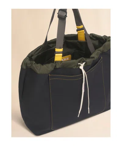 Marni Black Technical Fabric Tote Bag In Green