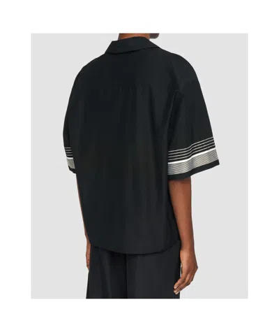 Joseph Womens Black Leopold Embroidered-stripe Short-sleeve Cotton And Silk-blend Blouse