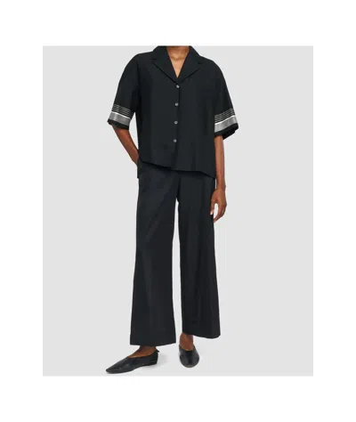 Joseph Womens Black Leopold Embroidered-stripe Short-sleeve Cotton And Silk-blend Blouse