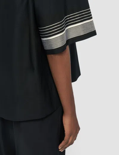 Joseph Womens Black Leopold Embroidered-stripe Short-sleeve Cotton And Silk-blend Blouse