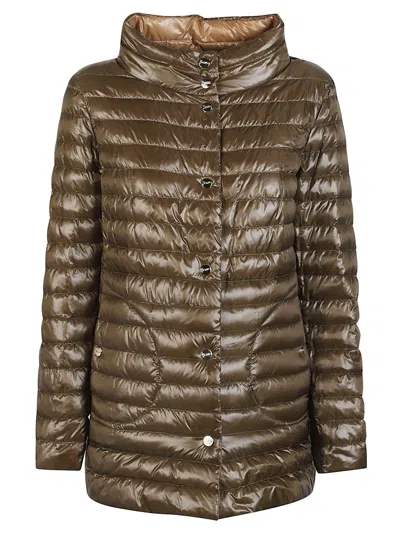 Herno Buttoned Coat In Brown