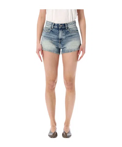Icon Denim Blue Shorts With Wide Leg And Logo Patch On The Rear In Denim Woman In Blue