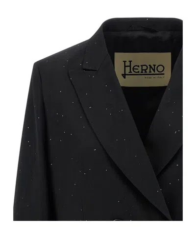 Herno Micro Sequin Double-breasted Blazer In Black