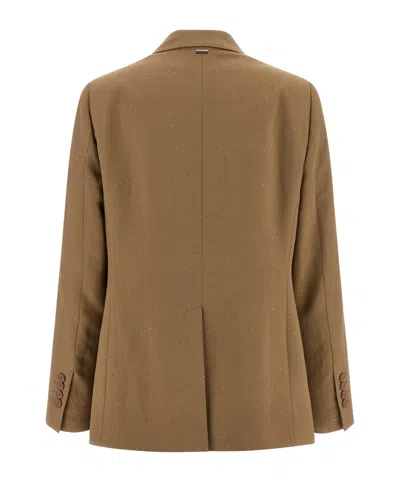 Herno Micro Sequin Double-breasted Blazer In Brown