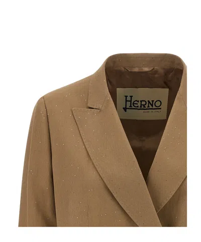 Herno Micro Sequin Double-breasted Blazer In Brown