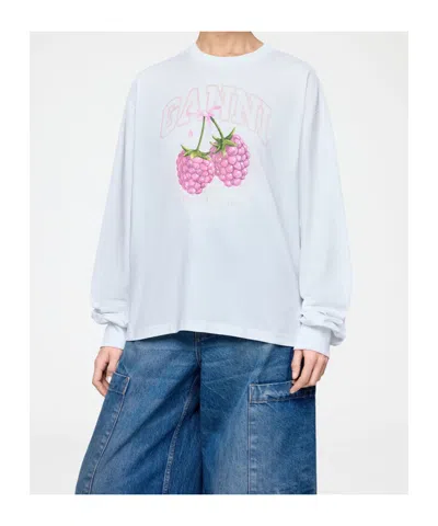 Ganni Raspberry Pattern Long-sleeve T-shirt In White