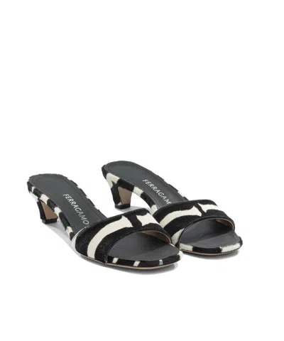 Ferragamo Sandals Open Toe Textured Finish Zebra Pattern In Multi