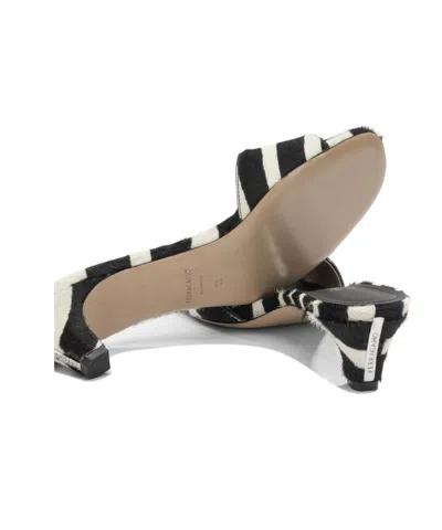 Ferragamo Sandals Open Toe Textured Finish Zebra Pattern In Multi