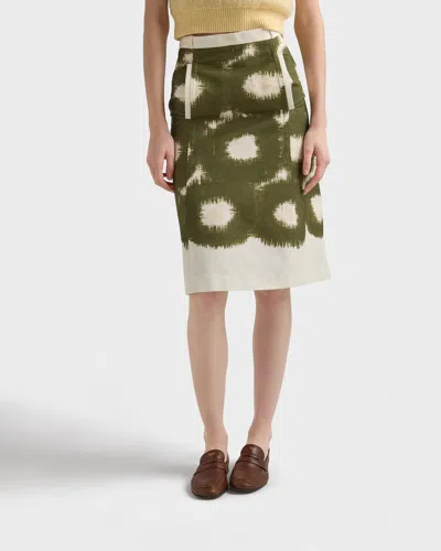 Prada A Line Skirt Abstract Pattern Belt Loops In Green