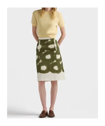 Prada A Line Skirt Abstract Pattern Belt Loops In Green