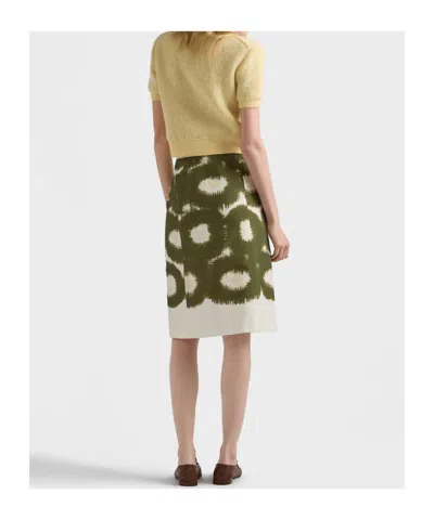 Prada A Line Skirt Abstract Pattern Belt Loops In Green