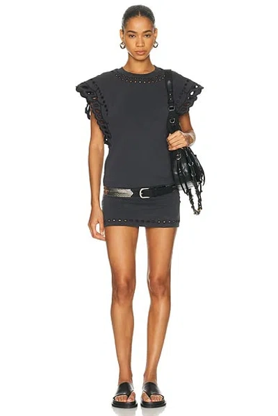 Isabel Marant Étoile Orlane Broderie Anglaise Cotton-jersey Mini Dress In Black