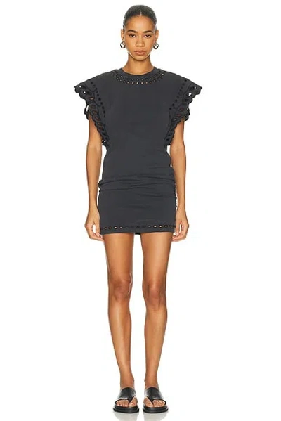 Isabel Marant Étoile Orlane Broderie Anglaise Cotton-jersey Mini Dress In Black
