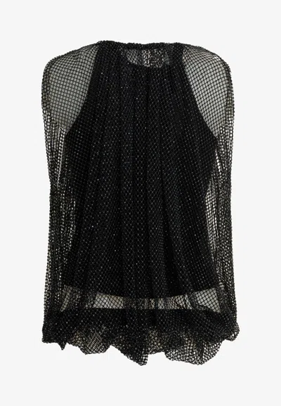 Sportmax Embellished Mesh And Jersey Top In Black
