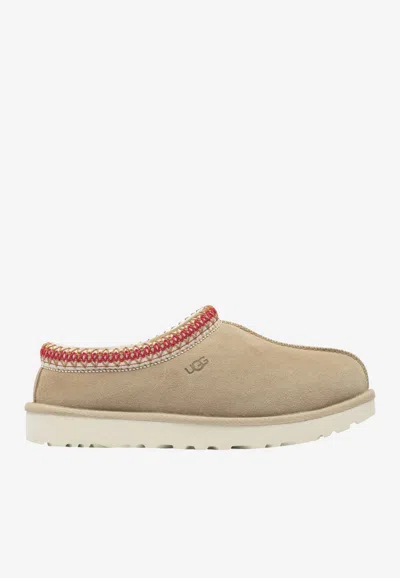 Ugg Tasman Ii Beige Mules With Round Toe And Embroidered Detail In Leather Woman In Brown