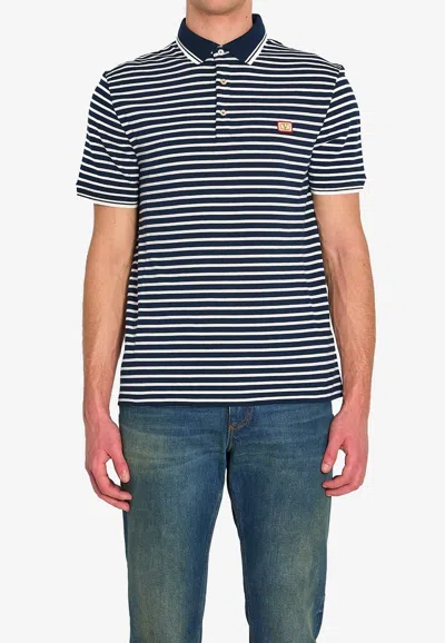 Valentino Garavani Signature Vlogo Patch Front Placket T-shirt In Size M In Blue